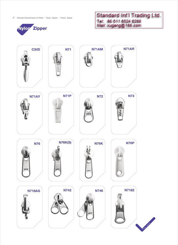 7 nylon & plastic zipper standard slider